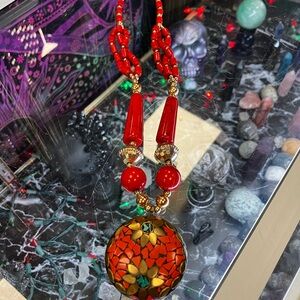 Red Mosaic Pendant Necklace